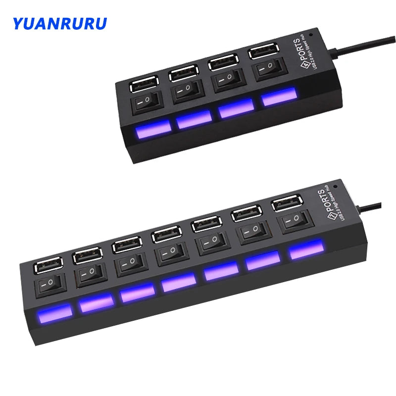 USB 2.0 Hub  Multi USB Splitter Hub Use Power Adapter 4/7 Port Multiple Expander with Switch for PC