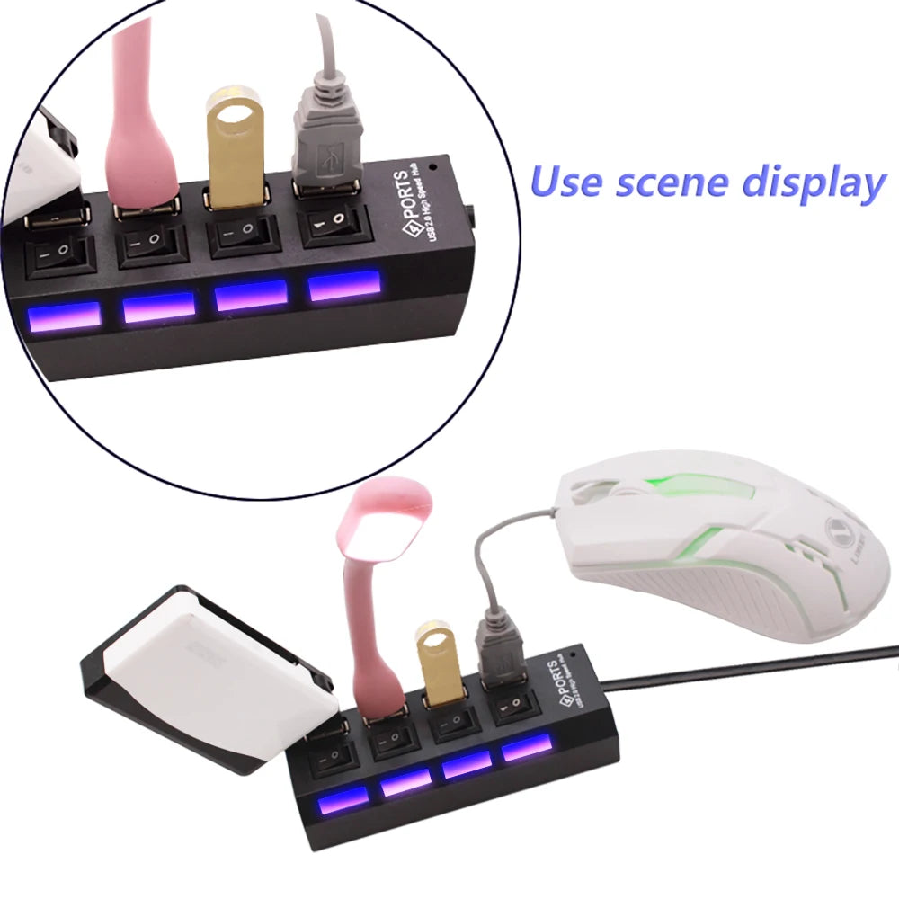 USB 2.0 Hub  Multi USB Splitter Hub Use Power Adapter 4/7 Port Multiple Expander with Switch for PC
