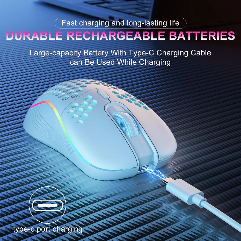 2.4G Wireless Mouse with RGB Backlit 6-button 3-speed DPI Type C Rechargeable