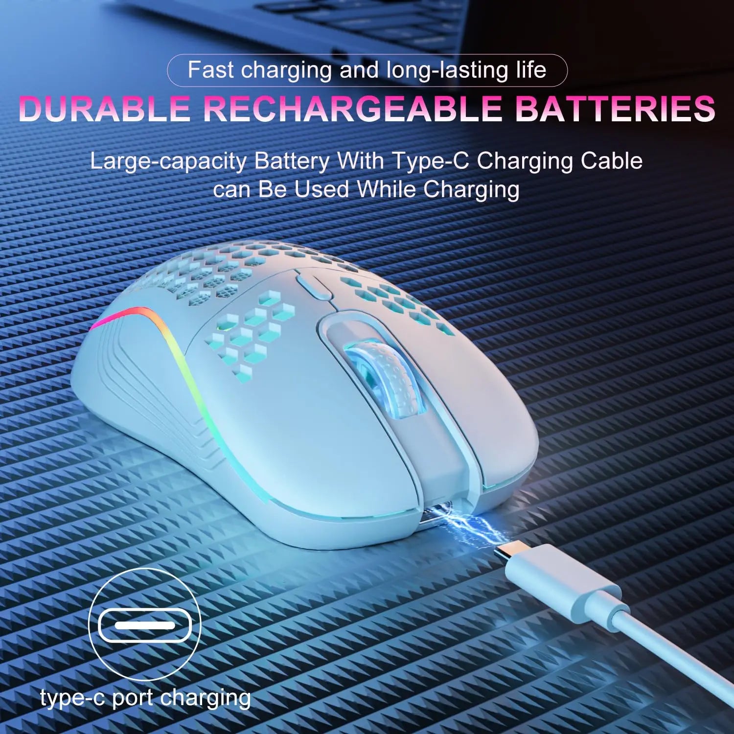 2.4G Wireless Mouse with RGB Backlit 6-button 3-speed DPI Type C Rechargeable