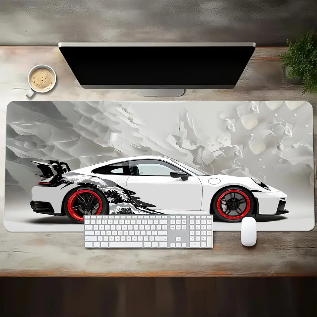 Large White Sports Car Design Gaming Mouse , Pad Anti-Slip