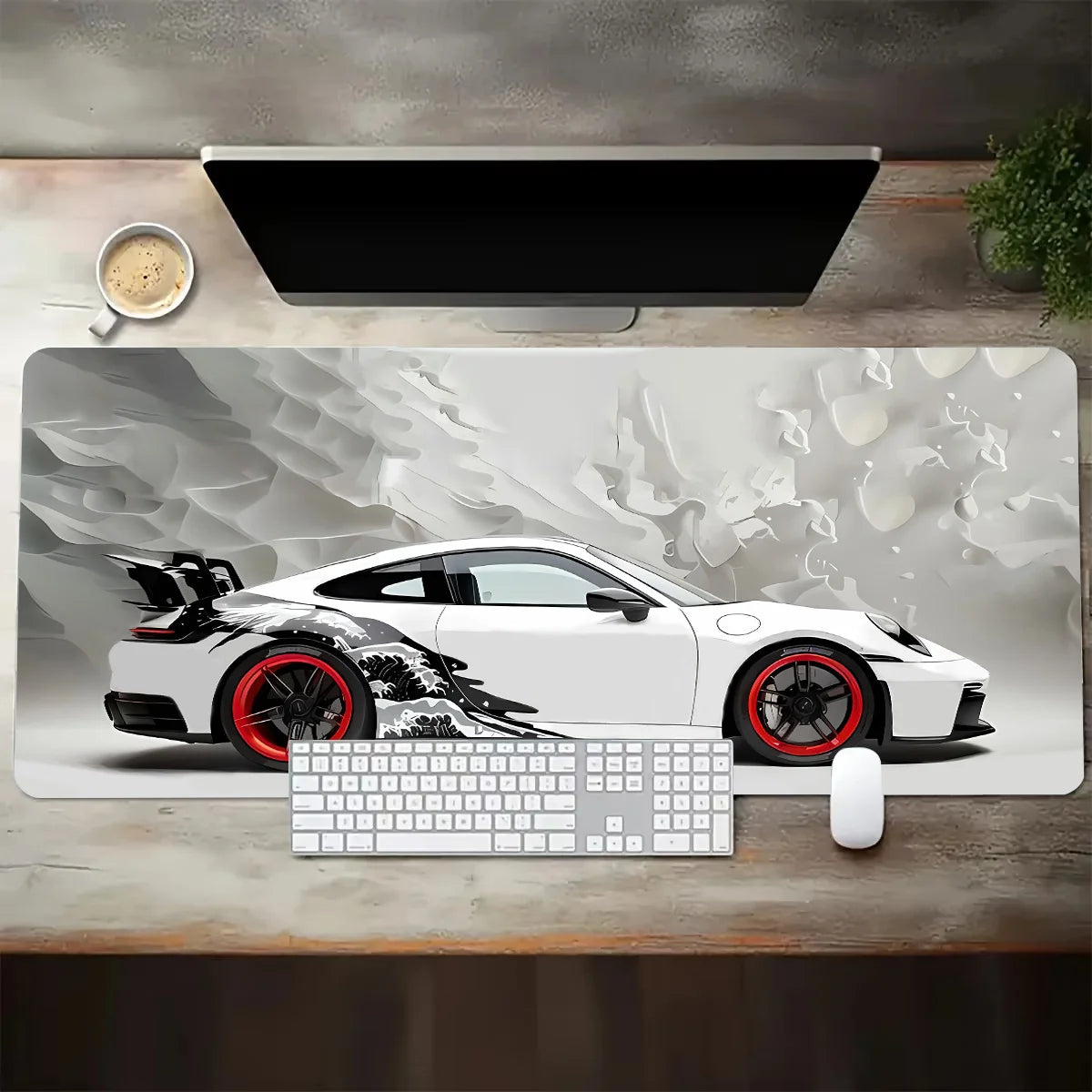 Large White Sports Car Design Gaming Mouse , Pad Anti-Slip