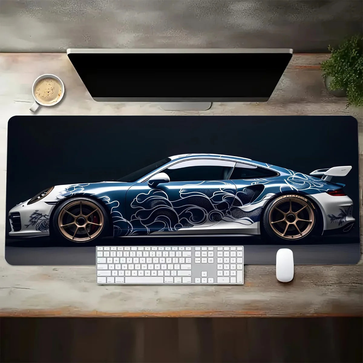 Large White Sports Car Design Gaming Mouse , Pad Anti-Slip