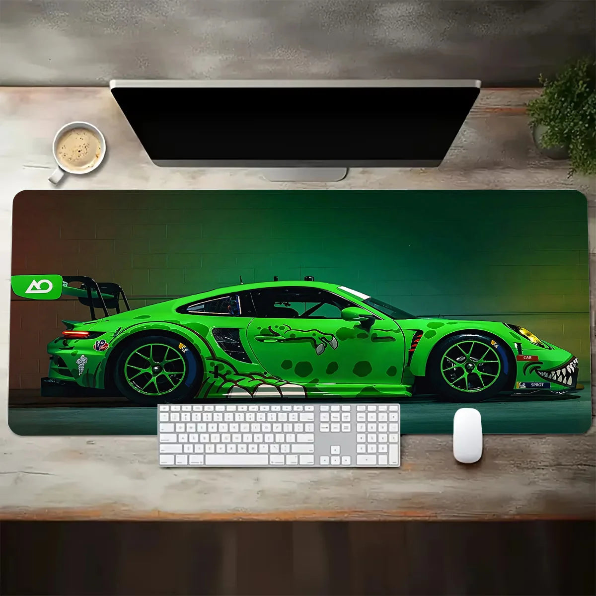 Large White Sports Car Design Gaming Mouse , Pad Anti-Slip