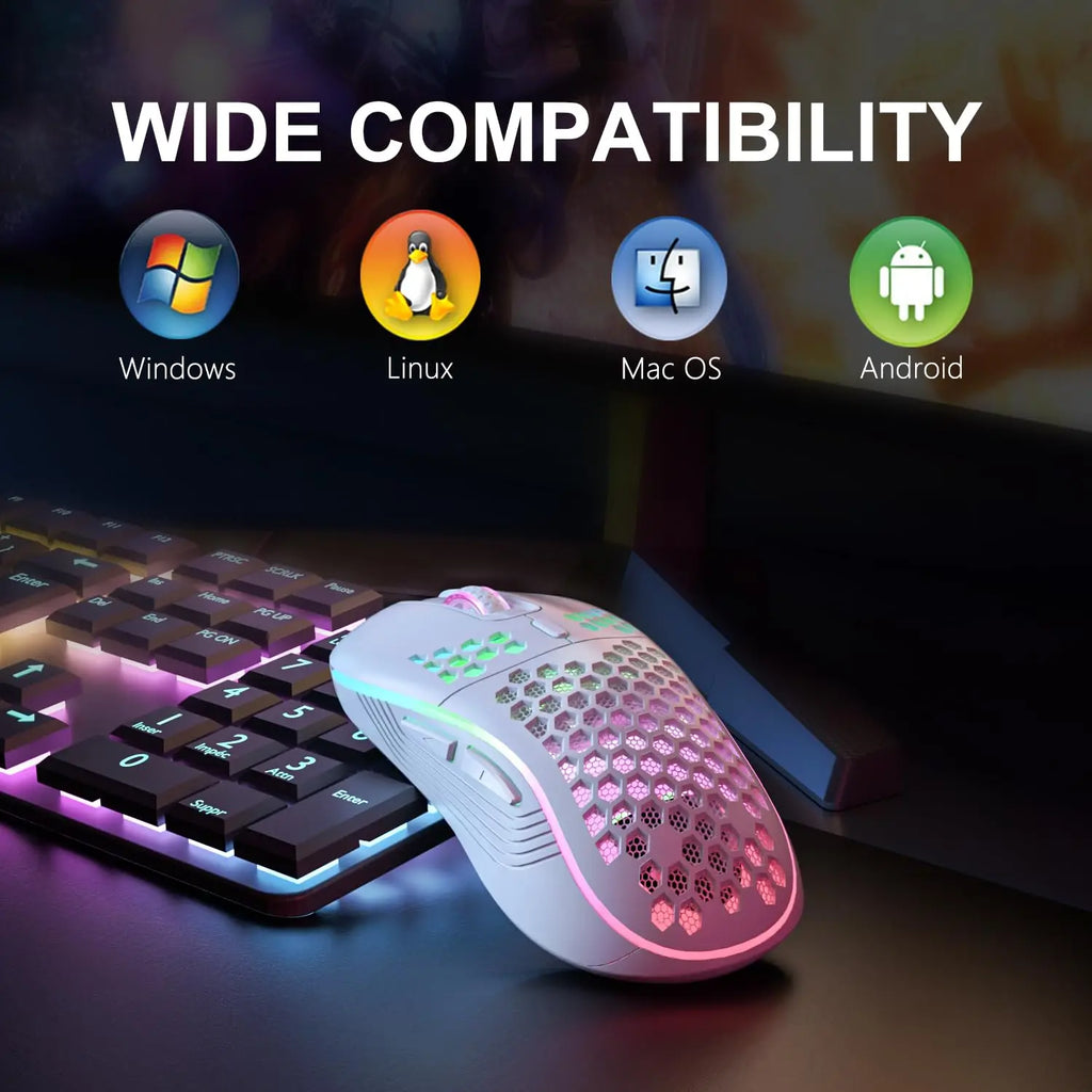 2.4G Wireless Mouse with RGB Backlit 6-button 3-speed DPI Type C Rechargeable