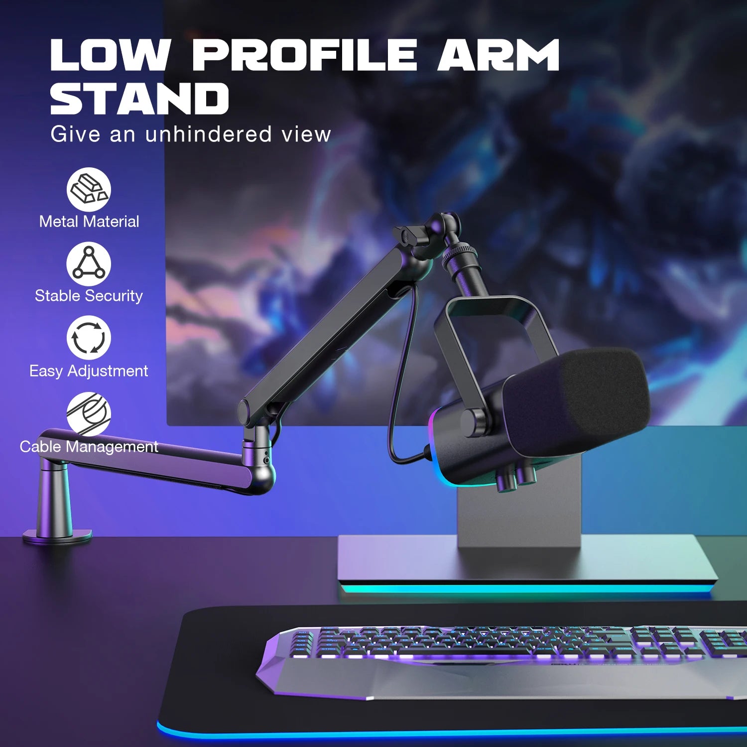 ARM  Adjustable Low-profile Microphone Stand with Cable Managment/Desk