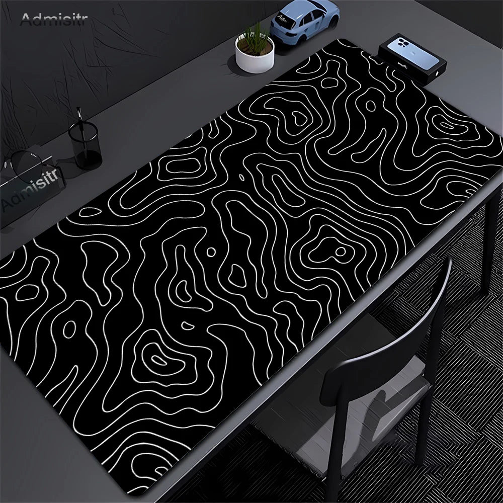 Desk Mat Black And White Strata Liquid Mousepad