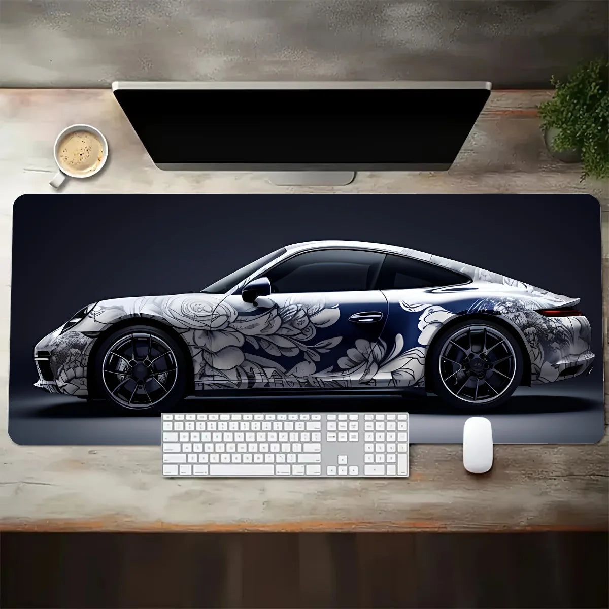 Large White Sports Car Design Gaming Mouse , Pad Anti-Slip