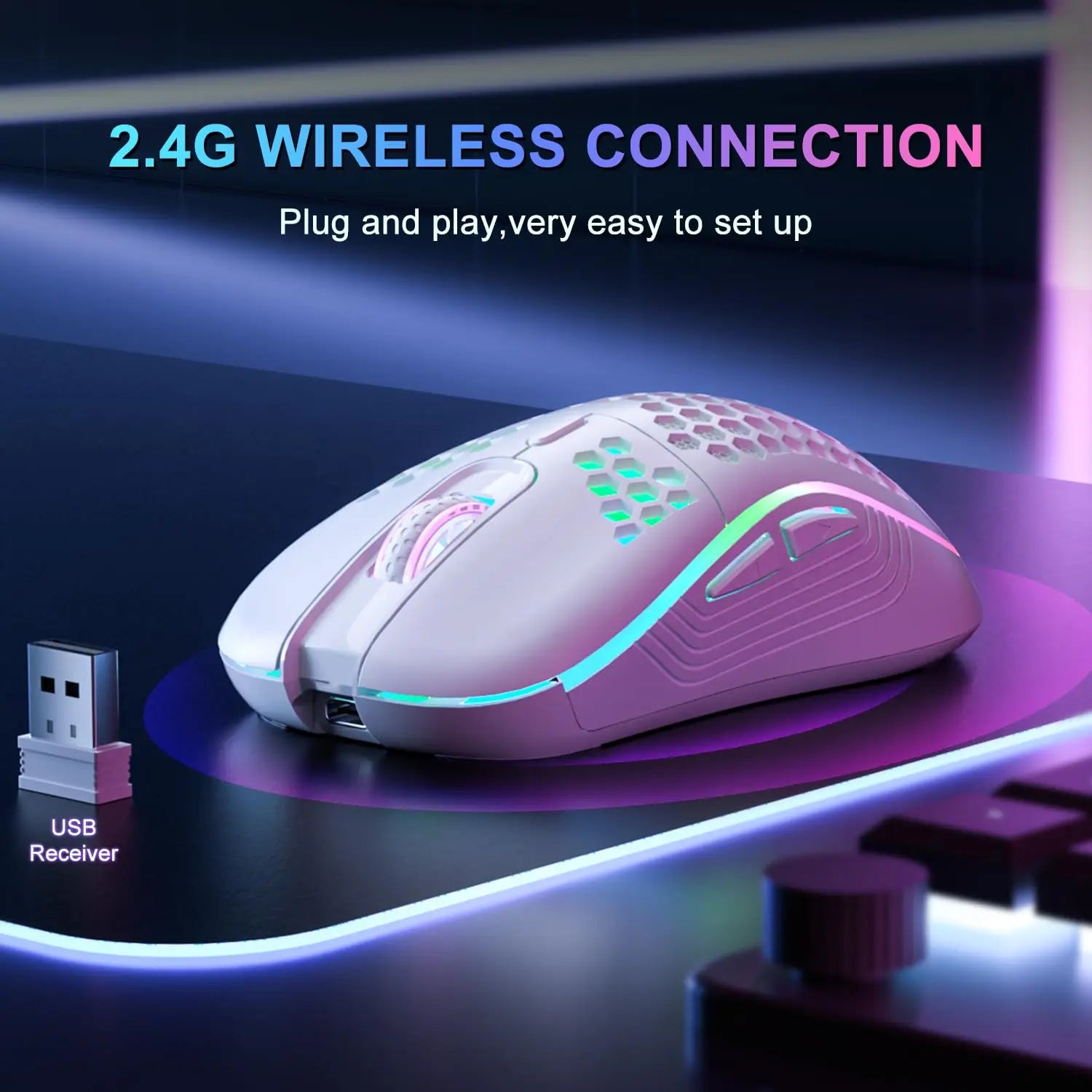 2.4G Wireless Mouse with RGB Backlit 6-button 3-speed DPI Type C Rechargeable