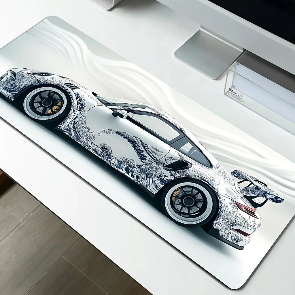 Large White Sports Car Design Gaming Mouse , Pad Anti-Slip