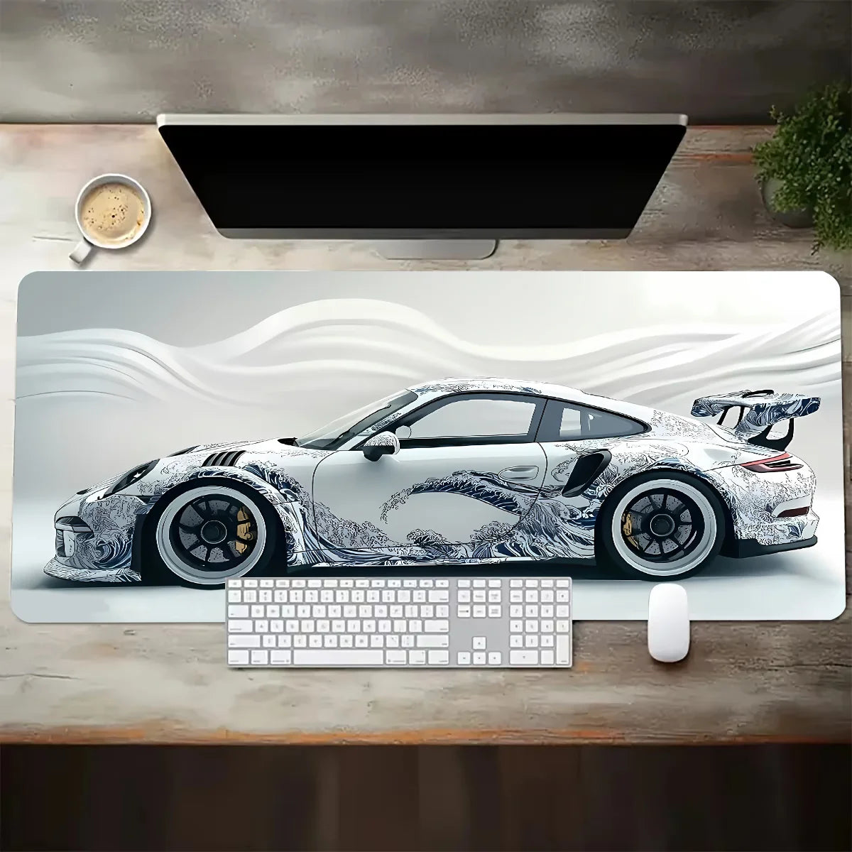 Large White Sports Car Design Gaming Mouse , Pad Anti-Slip